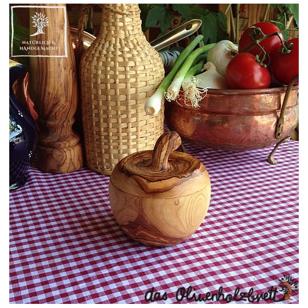 olive wood pot in apple shape