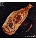 Wooden steak board with handle and juice groove